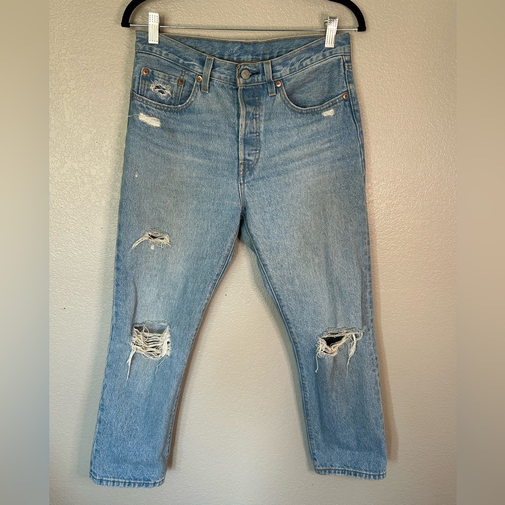 Levi's 501 Crop Jeans High-Rise Flattering Distressed Streetwear Grunge PC#36200